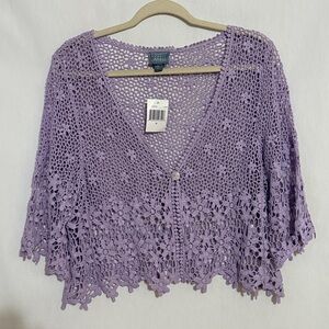 Rabbit Rabbit Rabbit Lavender Crochet V-Neck Sweater, Size XL,NWT,MAKE AN OFFER
